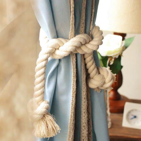 1 Pair Length 80Cm Thick Lines Twisted Decorative Drawstring-Foot Cotton Natural Rope Bags Curtain Buckle Straps Tying Home Decor