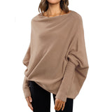 Loose Bat Sleeve Sweater Tops Simple Casual Fashion Versatile Solid Color Round Neck Sweater For Women