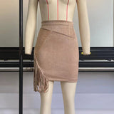 Women's Fringed Skirt Sexy Irregular High Waist Hip-Hugging Skirt Fashion Suede Short Dress