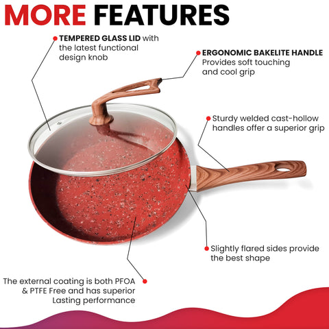 10 Inch Frying Pan With Special Lid - Deluxe Copper Granite Stone Coating - PFOA PFOS PTFE Free - Premium Nonstick Scratch Proof Coating - Comes With Special Lid, Red