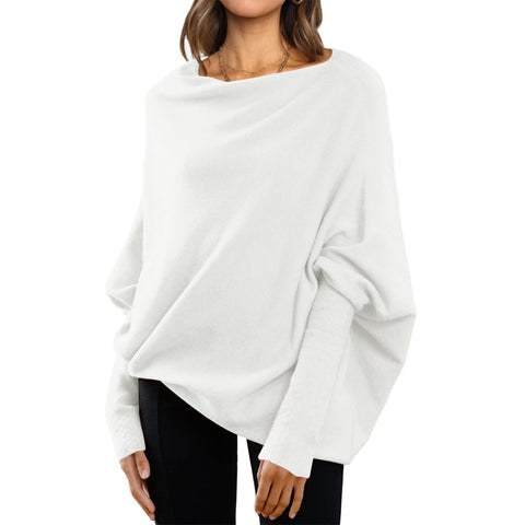 Loose Bat Sleeve Sweater Tops Simple Casual Fashion Versatile Solid Color Round Neck Sweater For Women